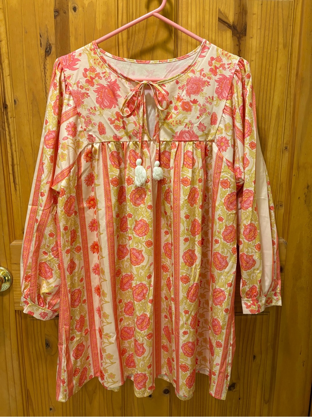 Women’s Pink Floral Tie-Neck Tunic Top - Itchy AND Scratchy!